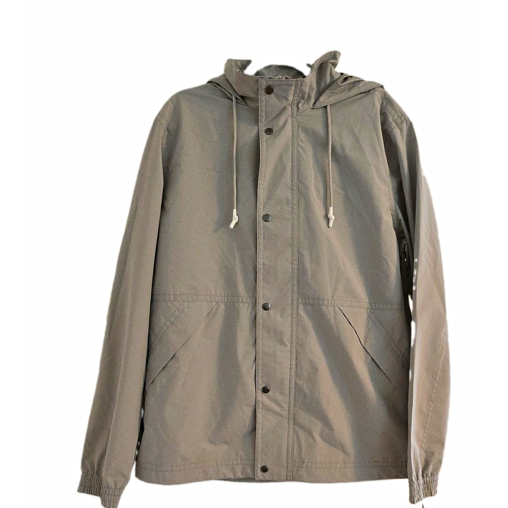 NWT Mens Goodfellow & Co Large Tall Grey Hooded Rain/Wind Zip/Button Up Jacket.